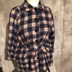 NASTY GAL JACKET, COAT SIZE 6 BUTTON DOWN AND TYES IN FRONT, PLAID